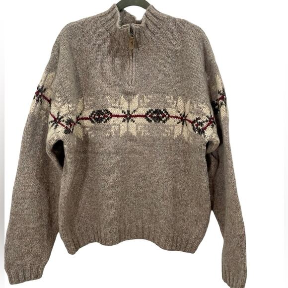 Vintage Eddie Bauer Legend Mens Knit Lambswool Nordic Sweater Quarter Pull Large - Picture 1 of 14